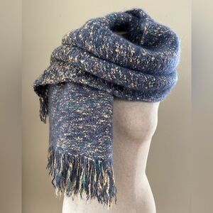 NEW Mohair Wool Blend Hand Crocheted Scarf with Fringes